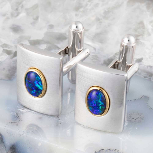 MOSSFELL 18KT GOLD PLATED GENUINE AUSTRALIAN OPAL CUFFLINKS
