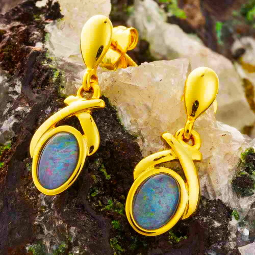 THEODOREHAVEN 18KT GOLD PLATED AUSTRALIAN OPAL DROP EARRINGS