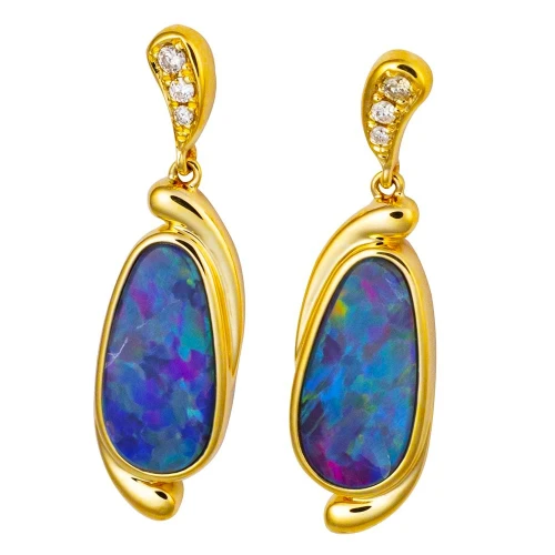 *1 ARABELLASILK 14KT GOLD & DIAMOND AUSTRALIAN OPAL DROP EARRINGS