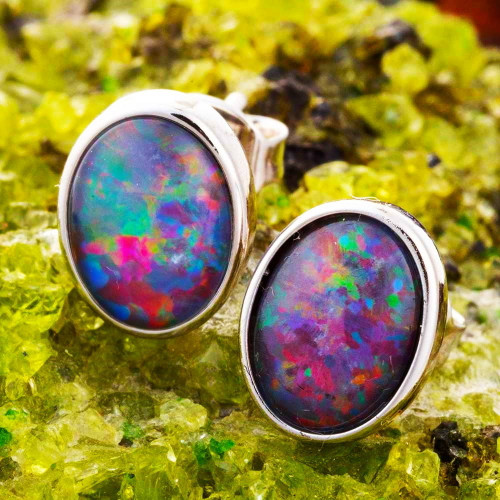 * PENELOPEVELVET STERLING SILVER AUSTRALIAN OPAL STUD EARRINGS