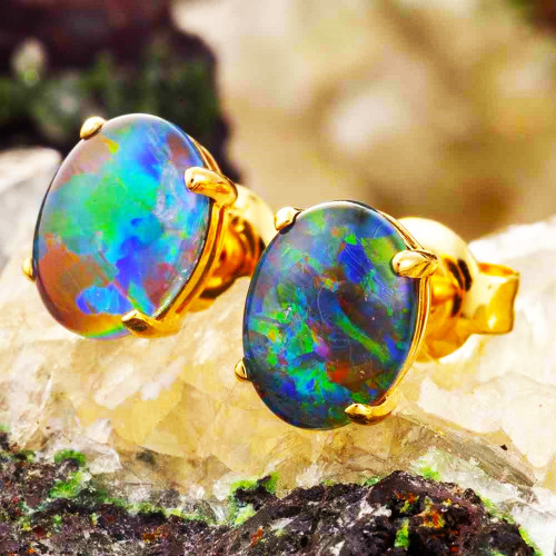 * AUGUSTMONTCLAIR 14KT GOLD AUSTRALIAN OPAL STUD EARRINGS