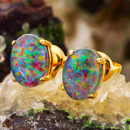ELOISEVELOUR 14KT GOLD AUSTRALIAN OPAL STUD EARRINGS