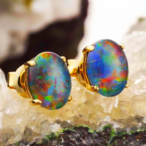 ANASTASIAIVORY 14KT GOLD AUSTRALIAN OPAL STUD EARRINGS