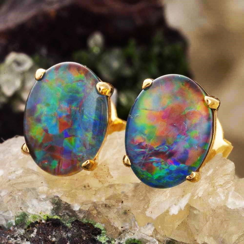 ANASTASIAIVORY 14KT GOLD AUSTRALIAN OPAL STUD EARRINGS