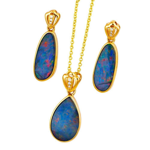 VIVIENNE CRYSTAL14KT GOLD & DIAMOND AUSTRALIAN OPAL MATCHING SET