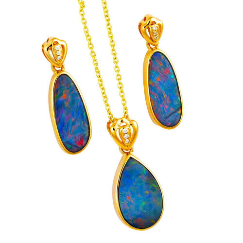 * 1 A VIVIENNE CRYSTAL14KT GOLD & DIAMOND AUSTRALIAN OPAL MATCHING SET