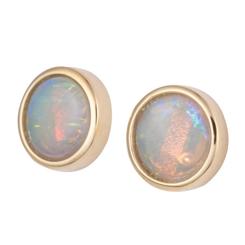UPOWN ELECTRIC 14KT GOLD  & DIAMOND AUSTRALIAN WHITE OPAL STUD EARRINGS