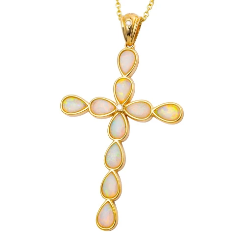 *1 A GODS LOVE 14KT YELLOW GOLD & DIAMOND AUSTRALIAN WHITE OPAL NECKLACE