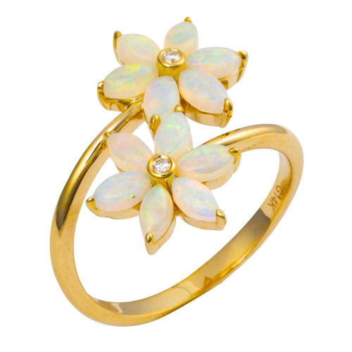 * ELECTRIC GEM 14KT GOLD & DIAMOND AUSTRALIAN WHITE OPAL RING