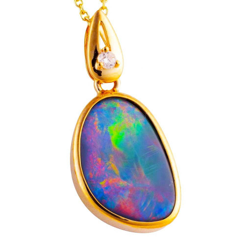 CALM SPLASH 14KT YELLOW GOLD & DIAMOND AUSTRALIAN OPAL NECKLACE