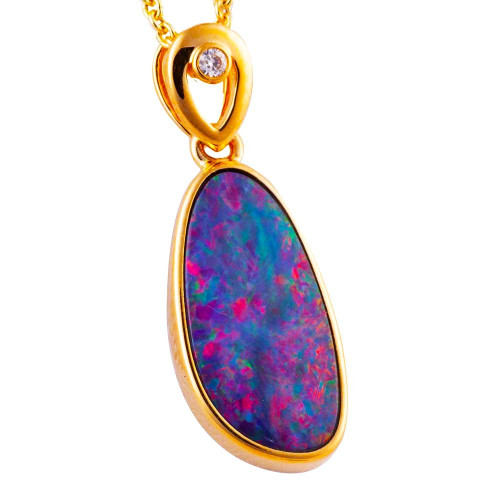 * 1 CONFETTI RAINBOW SPLASH 14KT YELLOW GOLD & DIAMOND AUSTRALIAN OPAL NECKLACE