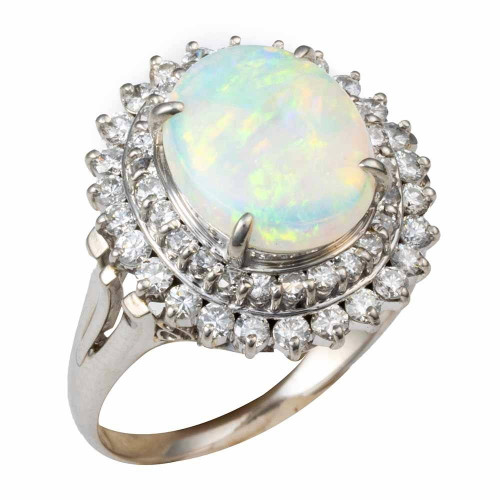* 1 LUNERIA ETERNAL PLATINUM & DIAMOND AUSTRALIAN WHITE OPAL RING