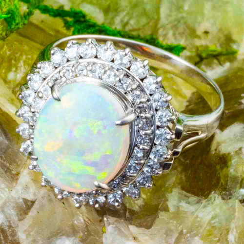 * 1 LUNERIA ETERNAL PLATINUM & DIAMOND AUSTRALIAN WHITE OPAL RING