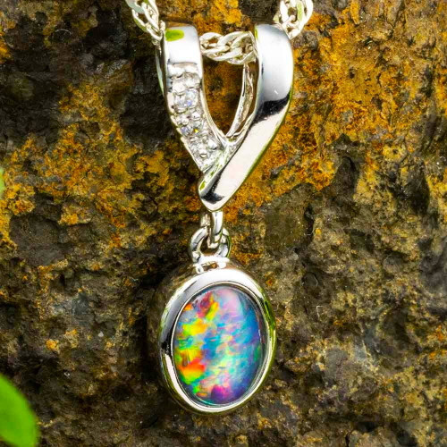* 1 ECLIPSE FLORA STERLING SILVER AUSTRALIAN OPAL NECKLACE
