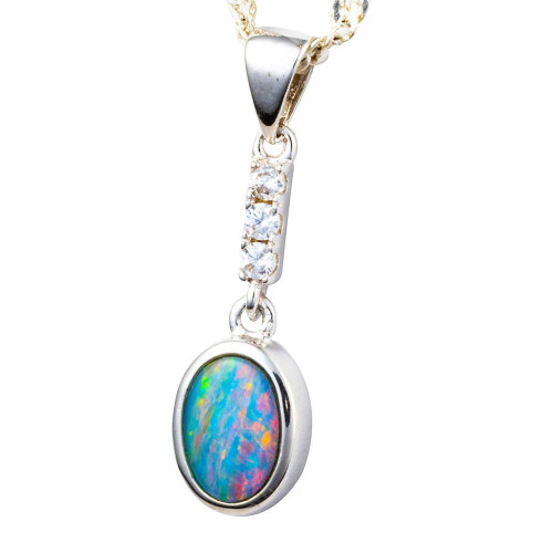 * 1 IRIDESCA LUMEN STERLING SILVER AUSTRALIAN OPAL NECKLACE