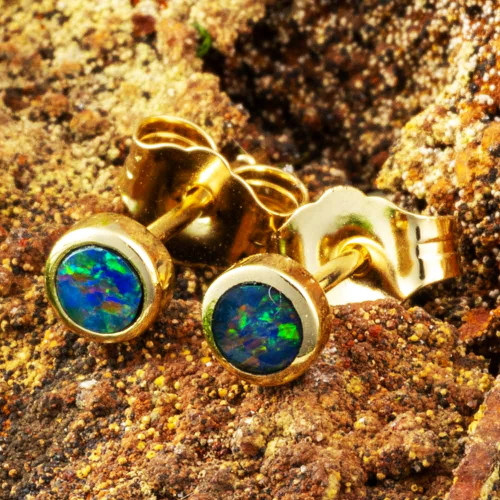 AURORA NEST 14KT GOLD AUSTRALIAN OPAL STUD EARRINGS