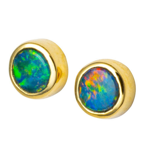 * A SOLSTICE WHISPER 14KT GOLD AUSTRALIAN OPAL STUD EARRINGS