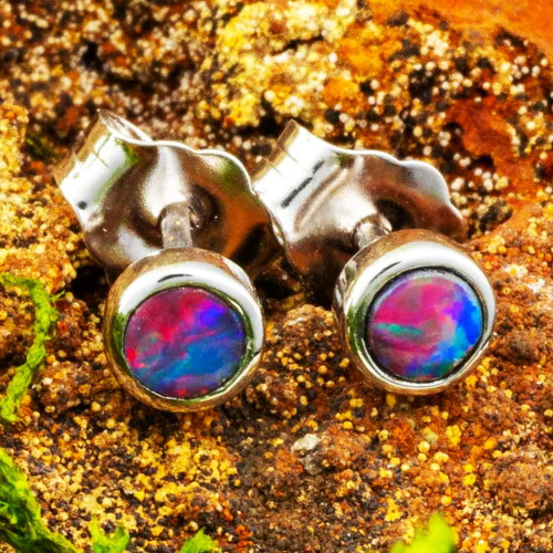 * LUSTREBOUND 14KT WHITE GOLD AUSTRALIAN OPAL STUD EARRINGS
