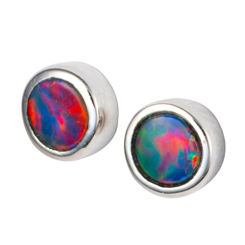 * 1 LUSTREBOUND 14KT WHITE GOLD AUSTRALIAN OPAL STUD EARRINGS