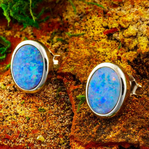 CELESTIAL TIDES SILVER OPAL STUD EARRINGS