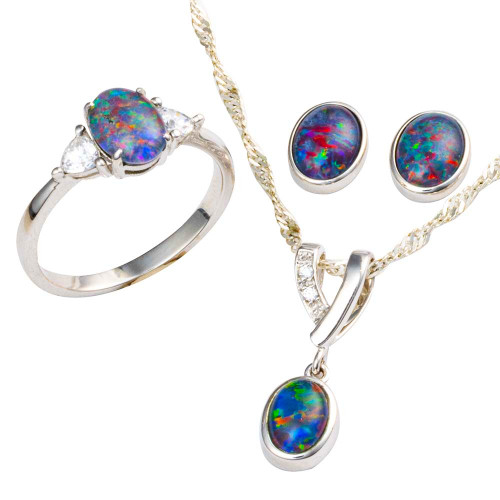 RADIANT FLAME SILVER OPAL JEWELRY SET
