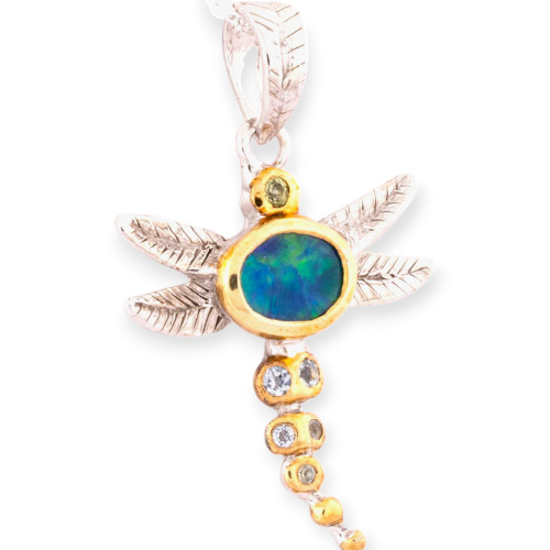 Solar Flare Dragon Fly Sterling Silver Opal Pendant