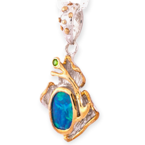Moonlit Petal Sterling Silver Opal Pendant