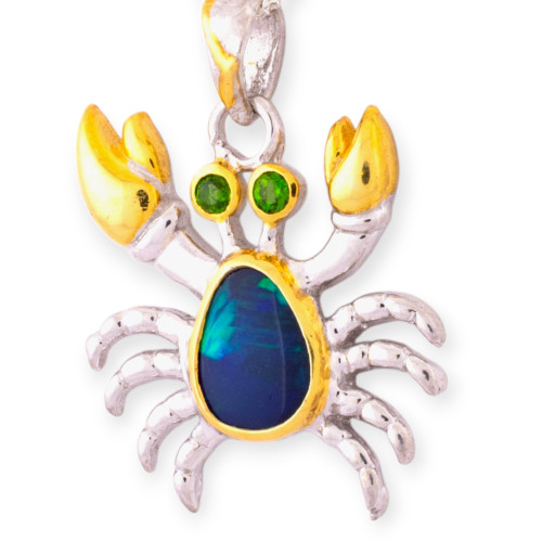 Lagoon's Gleam Sterling Silver Crab Shaped Opal Pendant