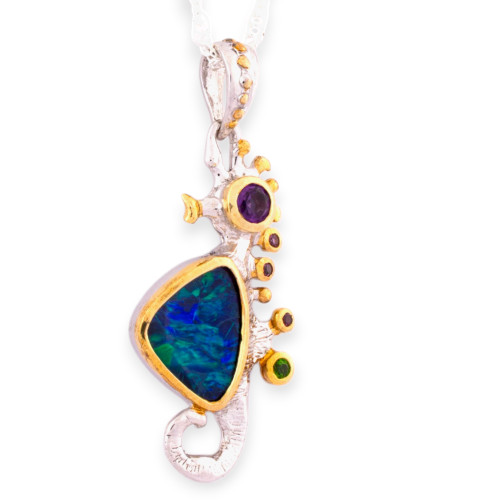 Starbright Bloom Seahorse Sterling Silver Opal Pendant