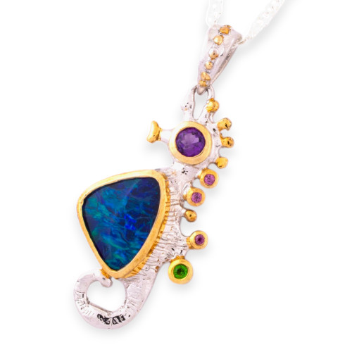 Starbright Bloom Seahorse Sterling Silver Opal Pendant
