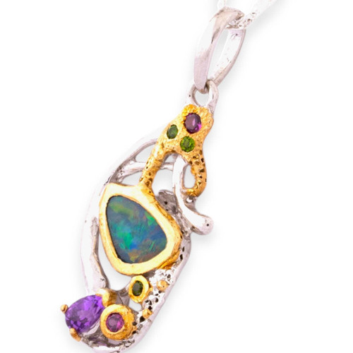 Geode Glimmer Sterling Silver Opal Pendant