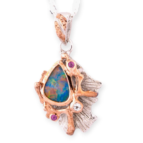 Rainbow Splash Sterling Silver Opal Pendant
