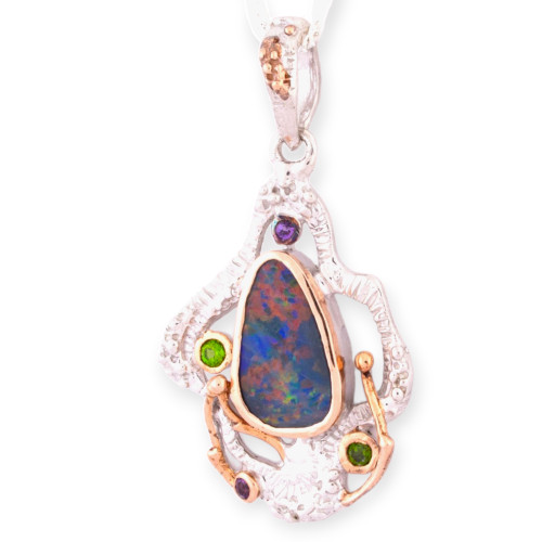 Twilight Cascade Sterling Silver Couture Opal Pendant
