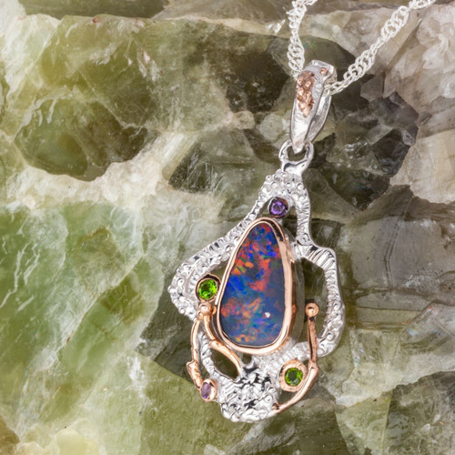 Twilight Cascade Sterling Silver Couture Opal Pendant