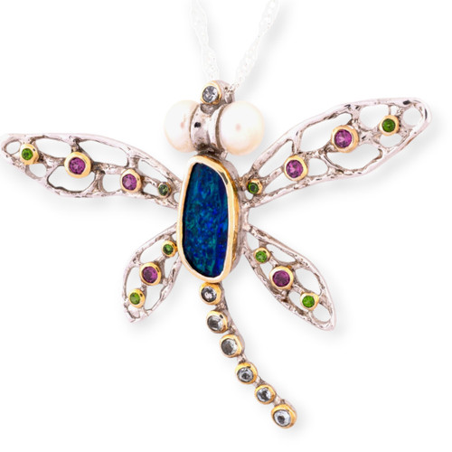 Eclipse Mirage Sterling Silver Dragon Fly Couture Opal Pendant