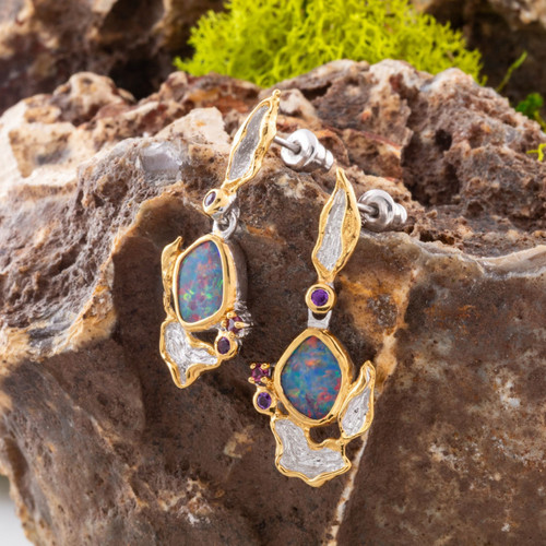Ocean Zephyr Sterling Silver Couture Opal Earrings