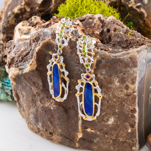 Glimmering Willow Sterling Silver Couture Opal Drop Earrings