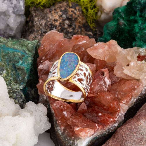 Moonlit Meadow Sterling Silver Couture Opal Ring