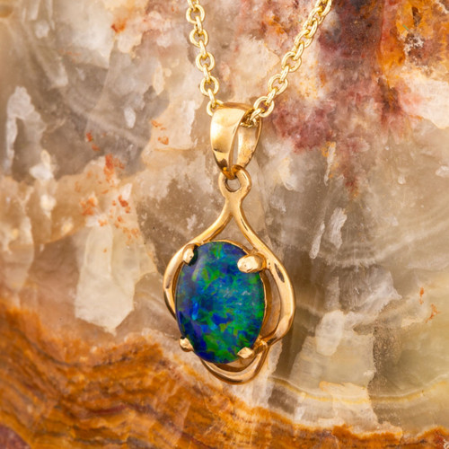 Gilded Lovebeat 14kt Gold Opal Pendant