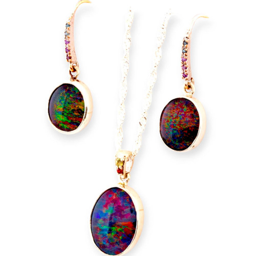 Rainbow Waltz Couture Sterling Silver Opal Jewellery Set