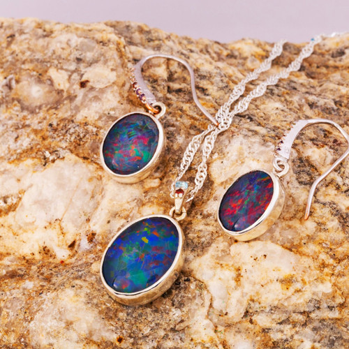 Divine Nature Sterling Silver Opal Jewellery Set