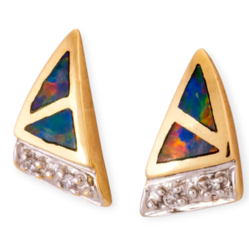 Rainbow Halo 14KT Gold and Diamond Opal Stud Earrings