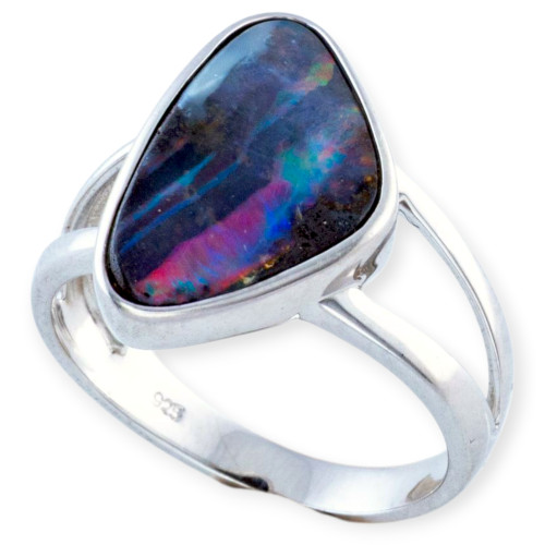 Ocean Blaze Boulder Opal Ring