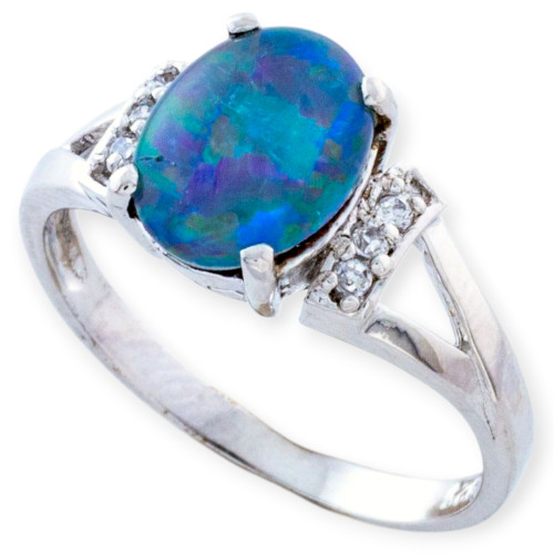 Aqua Mirage Sterling Silver  Australian Opal Ring