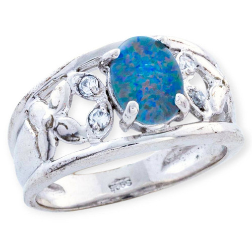 * 1 Sapphire Wave Sterling Silver  Australian Opal Ring