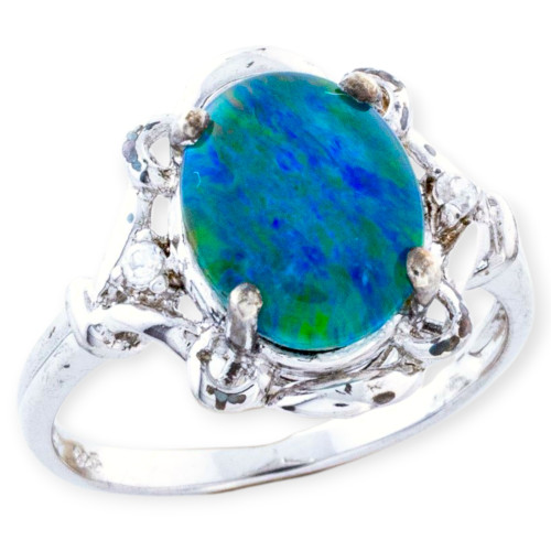 * Lagoon Glow Sterling Silver  Australian Opal Ring