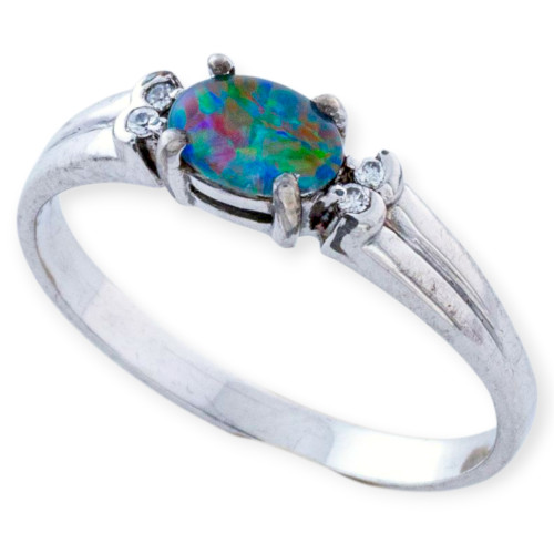 Aurora Blaze Sterling Silver  Australian Opal Ring