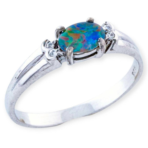 Aurora Blaze Sterling Silver  Australian Opal Ring