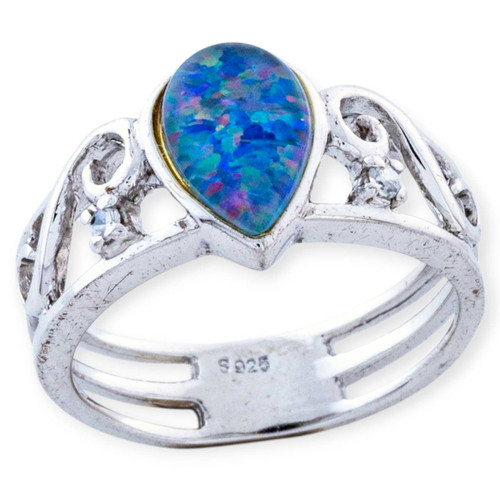 * Spectrum Flame Sterling Silver  Australian Opal Ring