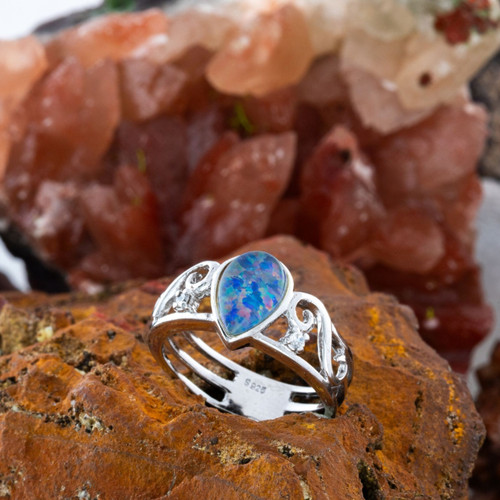 * 1 Spectrum Flame Sterling Silver  Australian Opal Ring